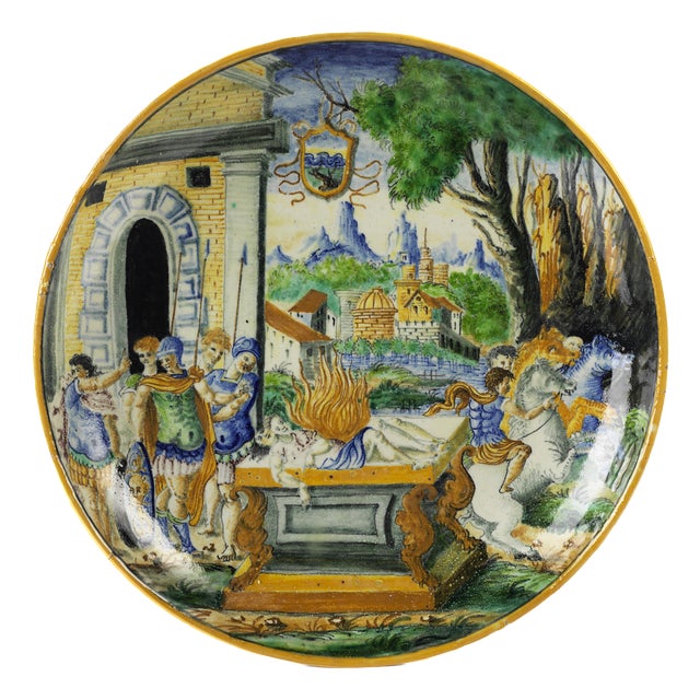 Istoriato Style Urbino Majolica Plate with Eteocle and Polinice For Sale