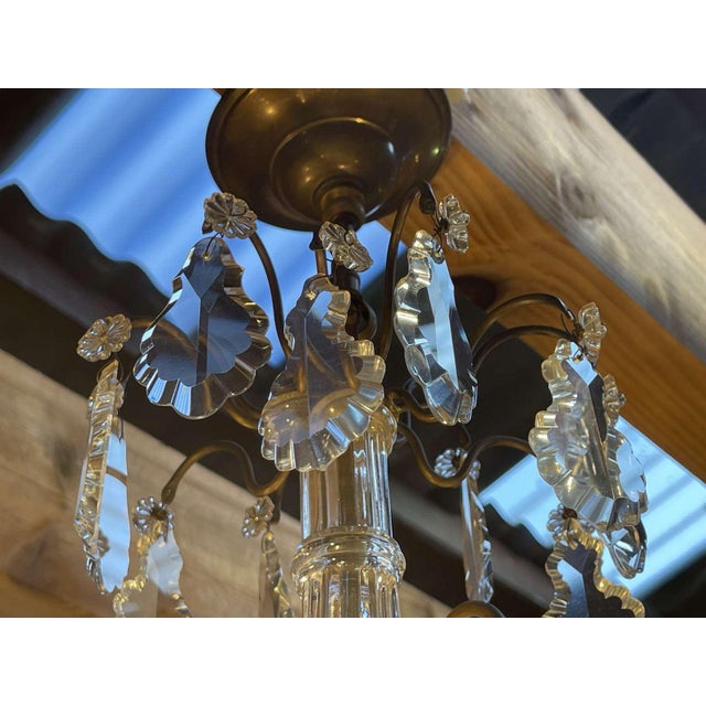Gold Early 20th Century Three-Light Chandelier in Bronze and Cut Crystal For Sale - Image 8 of 12