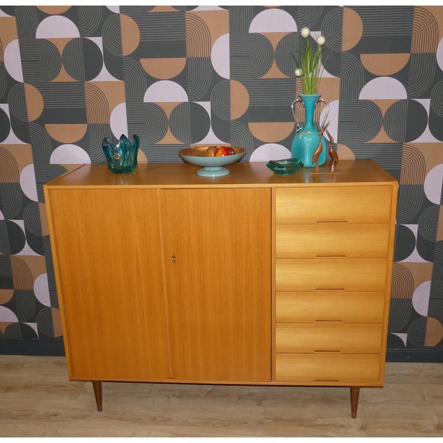 Mid-Century Modern Linen Cupboard with Drawers on Legs in Light Elm Wood, 1960s For Sale - Image 4 of 13