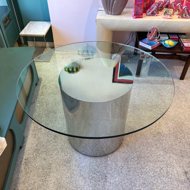 Vintage 1970’s Paul Mayan Style Circular Glass and Chrome Base Dining Table For Sale In New York - Image 6 of 10