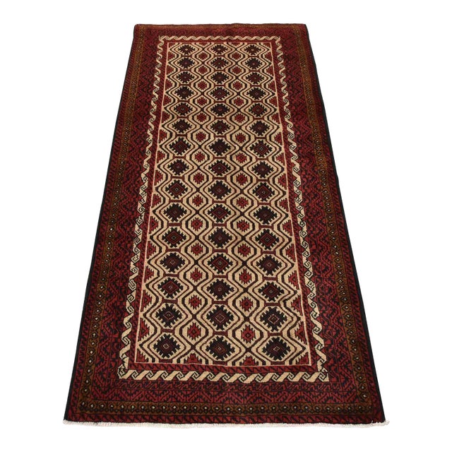 Baloch Rug 3'4'' X 6'11'' Beige Wool Vintage Tribal Hand-Knotted Oriental Carpet For Sale