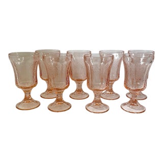 1930s Indiana Glass Recollection Wine or Water Goblets - Set of 8 For Sale