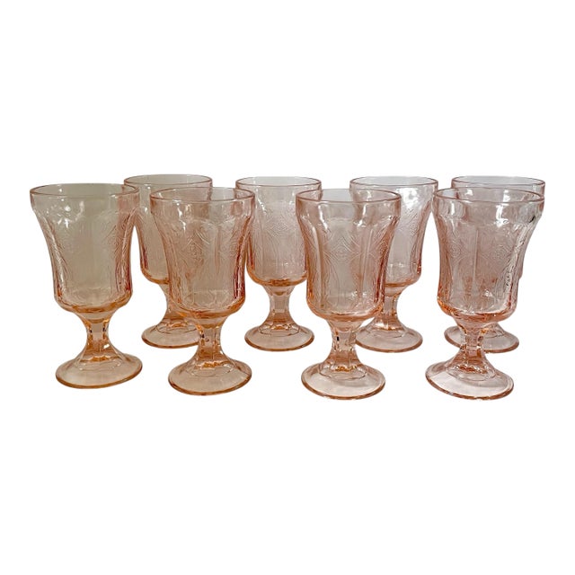 1930s Indiana Glass Recollection Wine or Water Goblets - Set of 8 For Sale