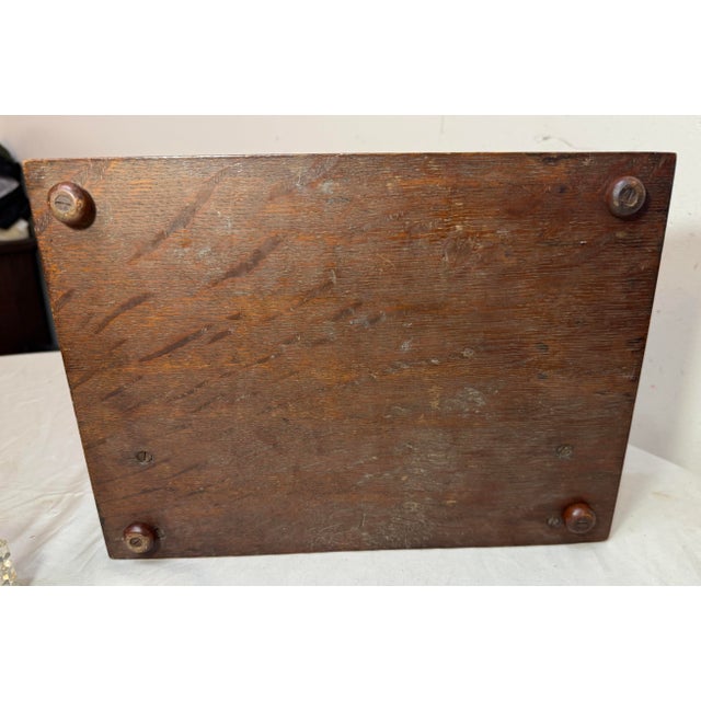 Antique 19th Century English Wood Oak Bronze Inkwell Desk Letter Writing Stand For Sale - Image 14 of 15