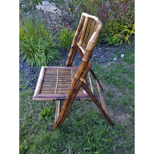 1970s Vintage 1970's Faux Tortoise Bamboo Folding Bistro Table & Chairs-3 Piece Set For Sale - Image 5 of 12