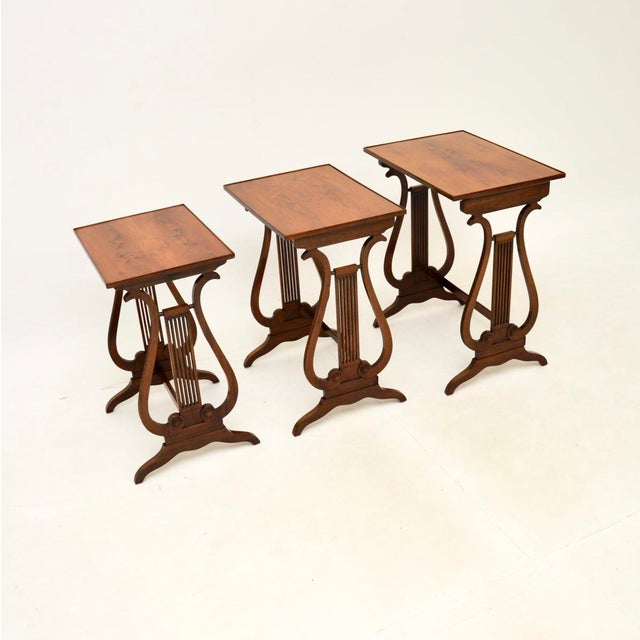 Wood Regency Yew Wood Nesting Tables, 1910s, Set of 3 For Sale - Image 7 of 13