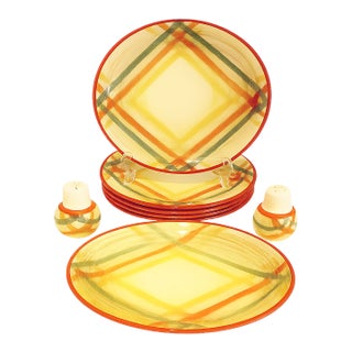 1940s Vernon Kilns / Vernonware Homespun Dinnerware, 7 Dinner Plates, 10 Pieces For Sale