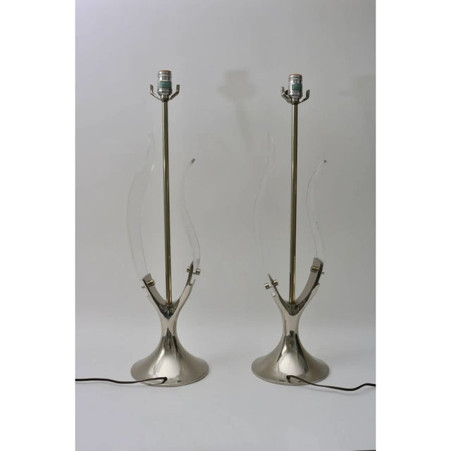 Mid-Century Modern Tulip Table Lamps by Laurel Lucite Chrome - A Pair For Sale - Image 3 of 12
