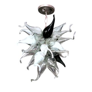 Clear White and Black Recycled Handblown Glass Light Fixture For Sale