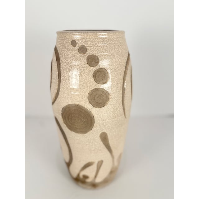Midcentury Handmade Stoneware Crackle Glaze Vase For Sale In Los Angeles - Image 6 of 16