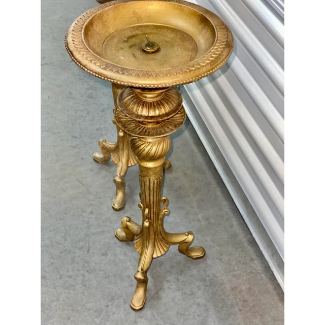 Art Deco Art Deco French Provincial Brass Tripod Torchieres Candle Holders - A Pair For Sale - Image 3 of 10