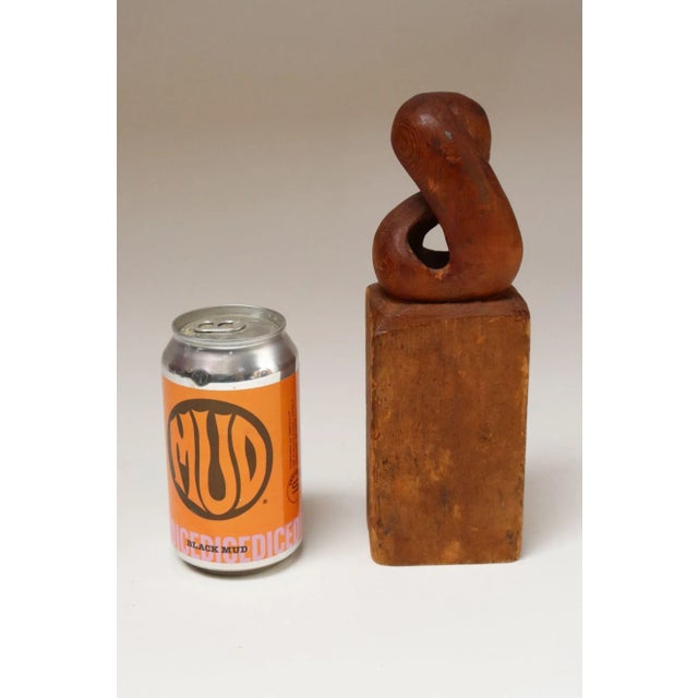 Small Vintage Handcarved Modernist Organic Form Wooden Sculpture on Base Signed For Sale - Image 4 of 17