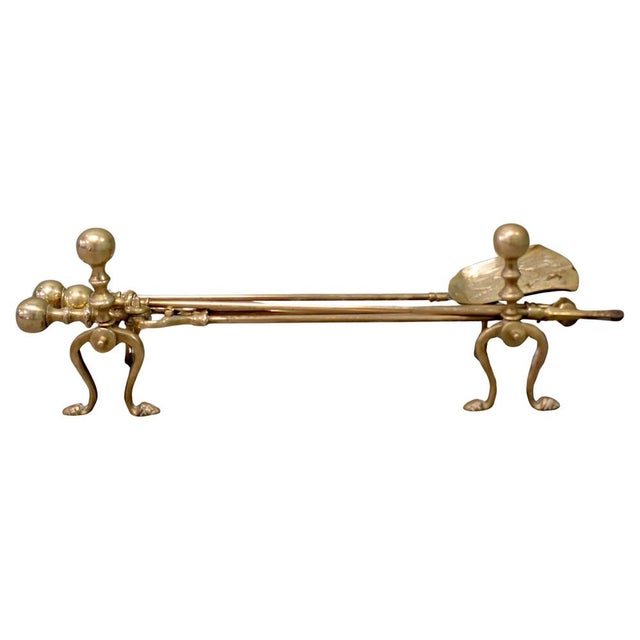 Gold Gothic Fireside Tools on Andiron Rests, Set of 5 For Sale - Image 8 of 8