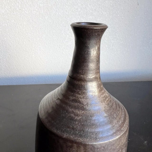 Scandinavian Modern Pottery Vase, Dark Brown, 1960s, 6.75" Tall For Sale In San Diego - Image 6 of 11