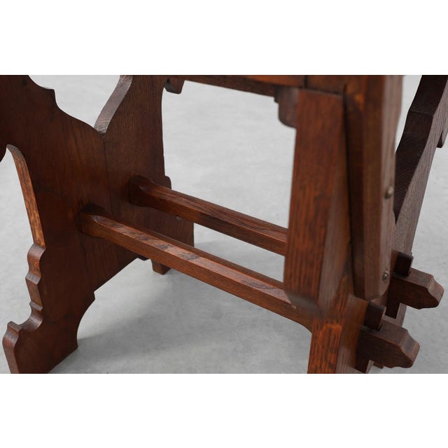 Brown Belgian Arts & Crafts Oak Stool, 1890 For Sale - Image 8 of 10