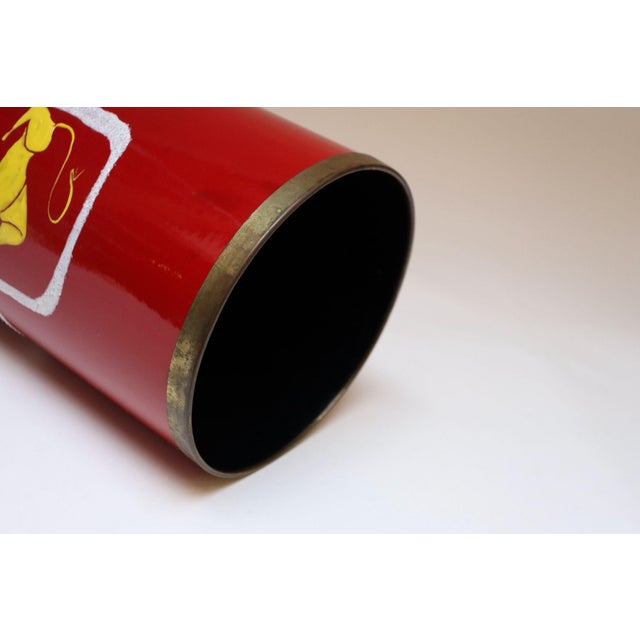1960s Italian Modernist "Zodiac" Red Umbrella Stand in Enamel and Brass by Siva For Sale - Image 5 of 12