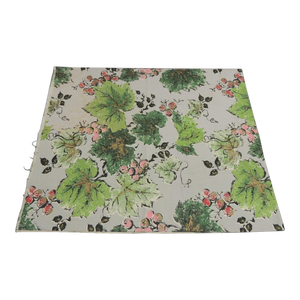 Vintage Pink and Green Barkcloth Grapes and Leaves Pattern Fabric Panel