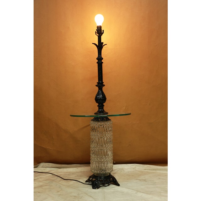 Black 1970s Hollywood Regency e.f. Industries Wrought Iron and Glass Floor Lamp/Side Table For Sale - Image 8 of 13