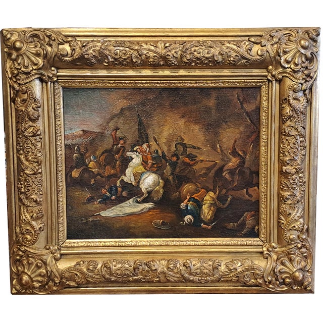 Northern School Artist, Small Battle, 18th Century, Oil Painting on Canvas, Framed For Sale - Image 9 of 10