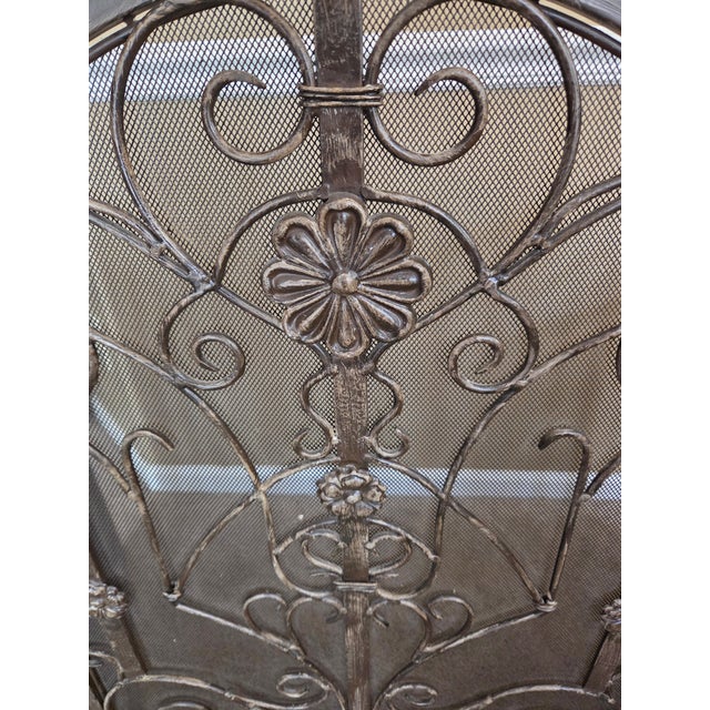 Brown French Country Folding Fireplace Screen For Sale - Image 8 of 9