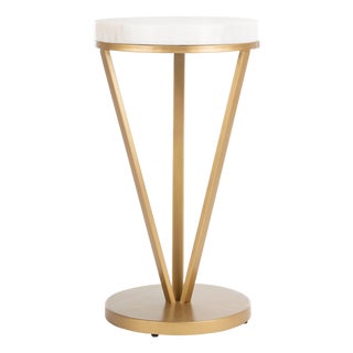 Theia Marble Accent Table in White / Gold For Sale