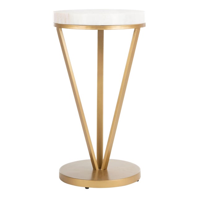 Theia Marble Accent Table in White / Gold For Sale