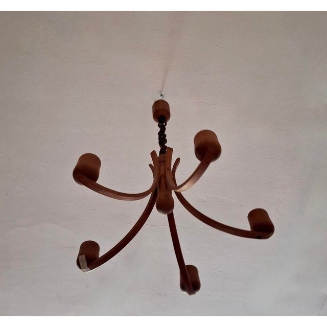 Teak Chandelier with Five Arms from Domus, 1970s For Sale - Image 5 of 6