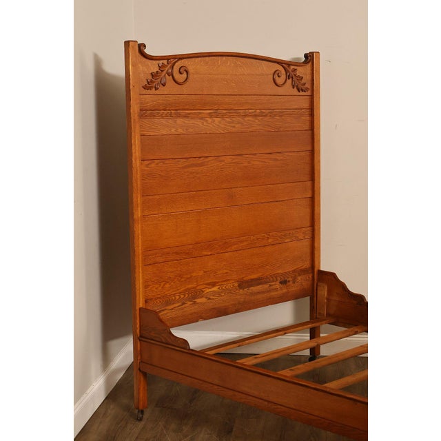 Antique American Victorian Oak Full Size High Back Bed For Sale - Image 4 of 18