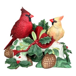 Lenox Winter Greetings Porcelain Cardinal Motif Candle Holder For Sale