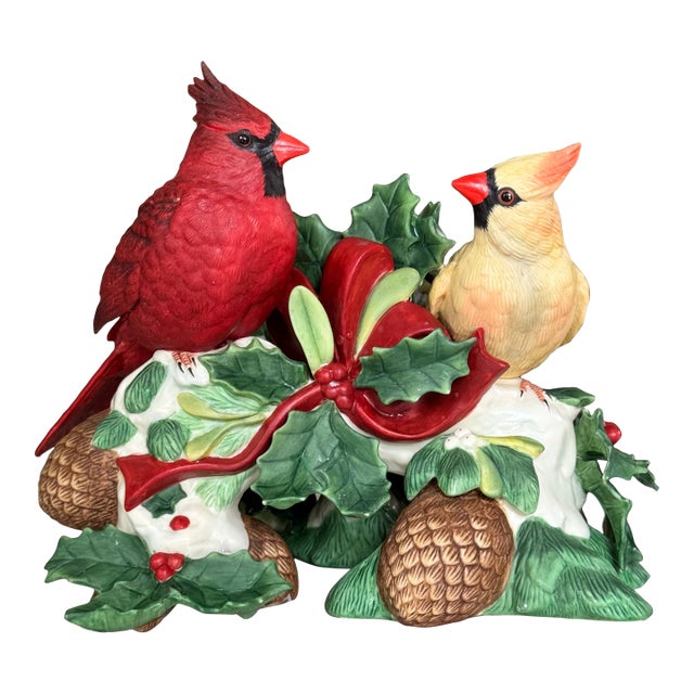 Lenox Winter Greetings Porcelain Cardinal Motif Candle Holder For Sale