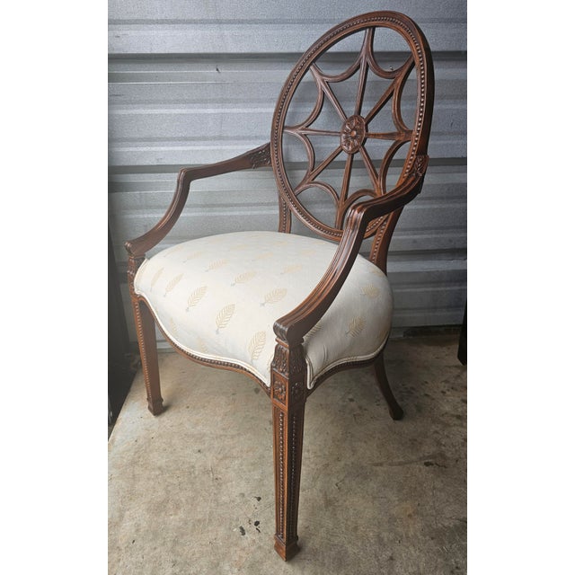 Late 20th Century Carved Mahogany Spider Back and Upholstered Seat Armchair For Sale - Image 9 of 12