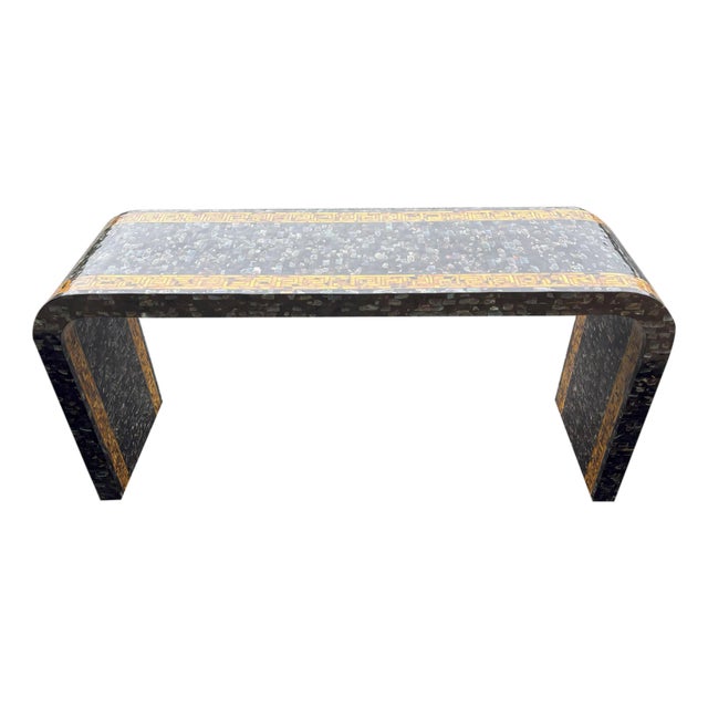 Maitland Smith Tessellated Faux Tortoise and Mother of Pearl Console Table For Sale