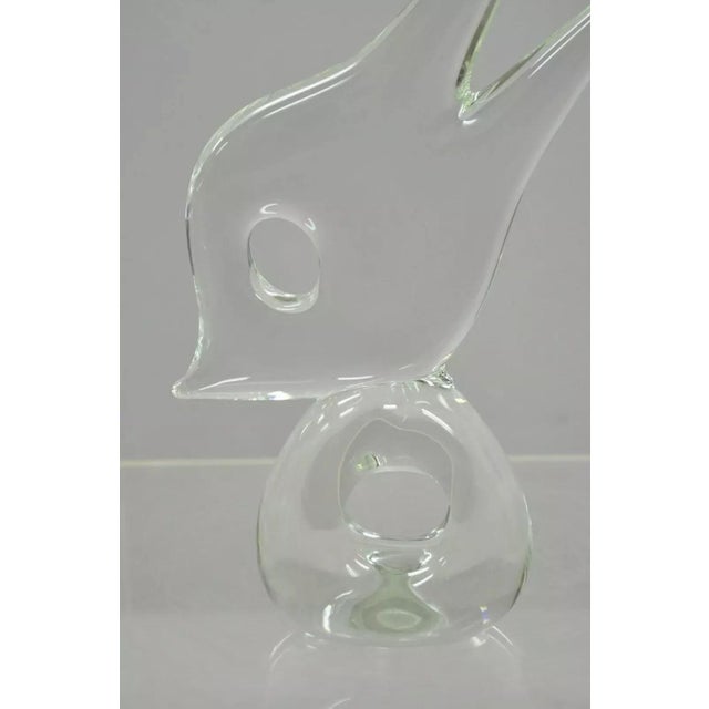 Late 20th Century Vintage Italian Crystal Glass 16" Abstract Fish Sculpture Statue Signed to Base For Sale - Image 5 of 12