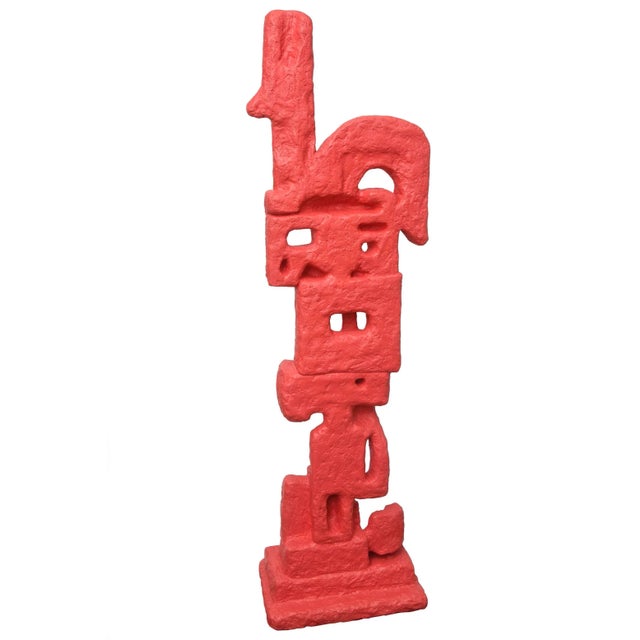 1980s Vintage Red Totem Fiberglass and Plaster of Paris Abstract Floor Indoor Sculpture Life SIze For Sale - Image 5 of 9