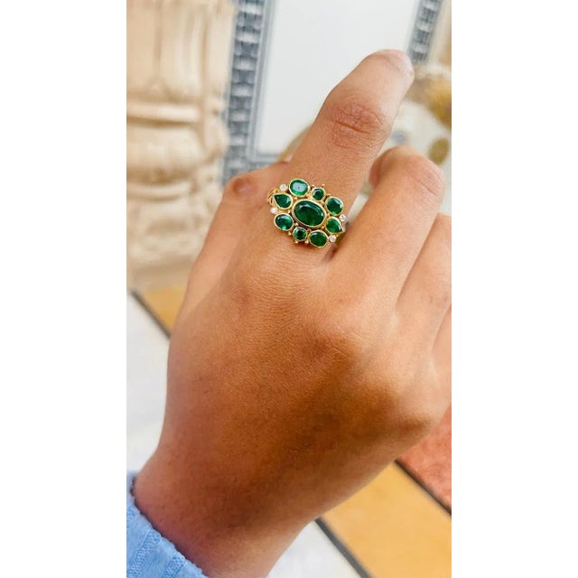 Metal Emerald and Diamond Cocktail Ring in 14k gold Size 7 (All Sizes Available) For Sale - Image 7 of 9