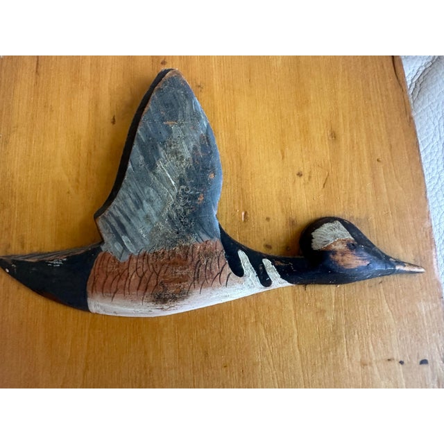 Vintage Hand-Carved Flying Duck Wooden Bookends – A Pair Folk Art Flying Duck Bookends For Sale In Miami - Image 6 of 12