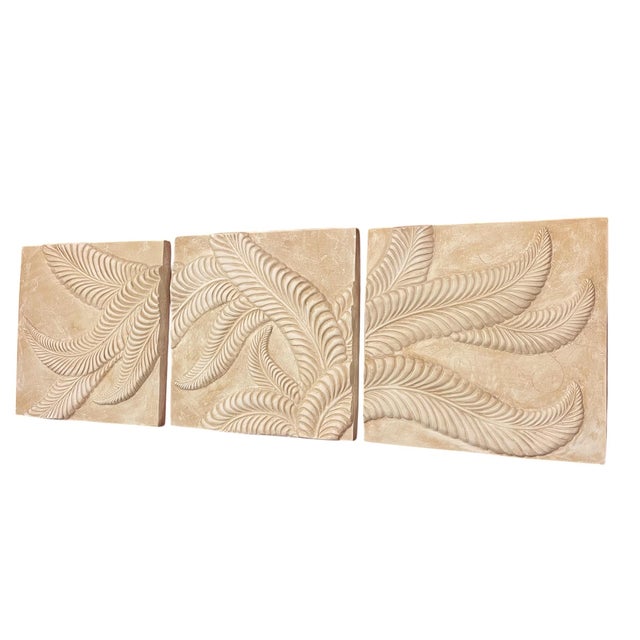 Vintage Plaster Botanical Bas Relief Wall Panels – Organic Modern | Set of 3 For Sale - Image 4 of 11