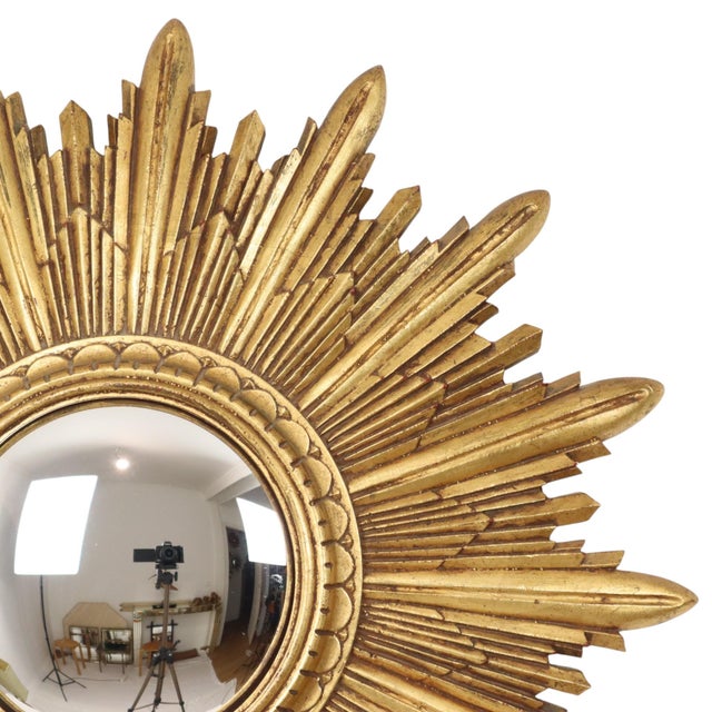 1960s Vintage Sunburst Mirror in Gold Leaf Resin, 1960s For Sale - Image 5 of 18