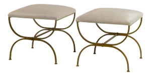 Design Frères "Strapontin" White Hide Stools - a Pair