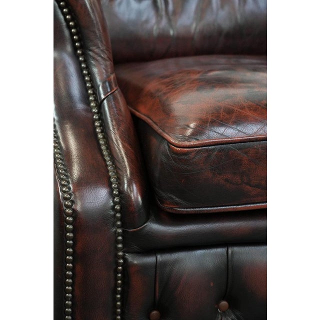 English Style Red-Mottled Cowhide Chesterfield Armchairs, Set of 2 For Sale - Image 11 of 16