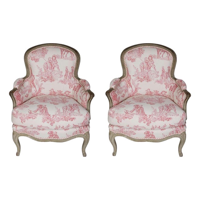 Pair of French Bergère Chairs For Sale