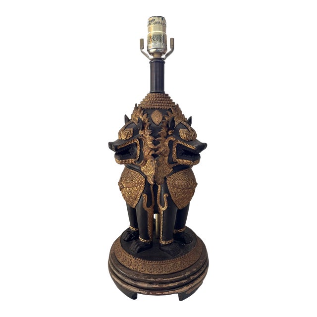 Vintage Triple Face Frederick Cooper Bronze Foo Dog Table Lamp For Sale
