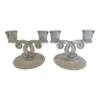 Vintage Twisted Glass Candelabras- a Pair For Sale