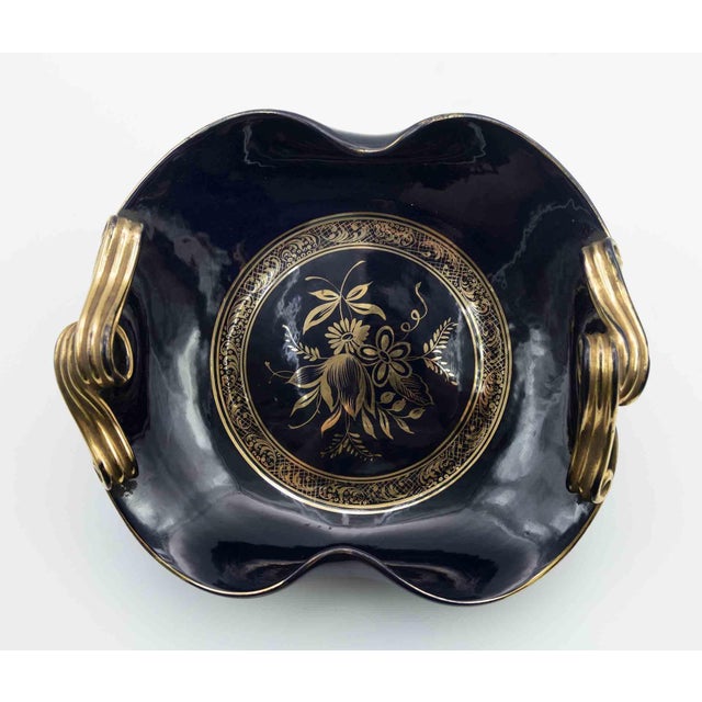 Vintage Dark Blue Gilded Tray, Italy, 1930s For Sale - Image 3 of 6