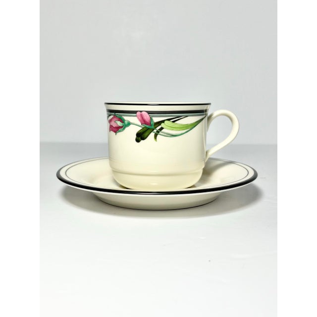 Contemporary 1990s Lenox “Midnight Blossoms” Set of 4 Ceramic Tea Cups & Saucers For Sale - Image 3 of 5