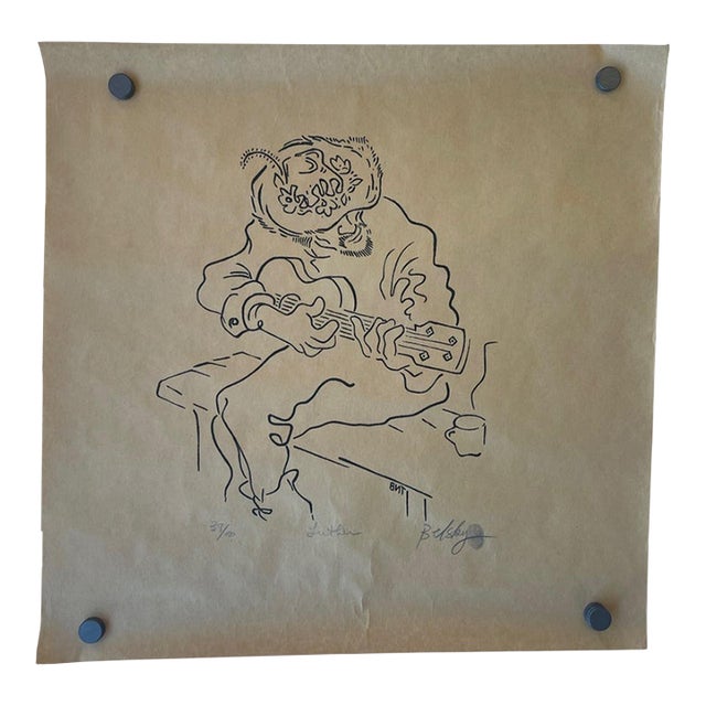 Signed Limited Edition Print "Luther" by Belsky - Abstract Guitar Player, Numbered 39/100. For Sale