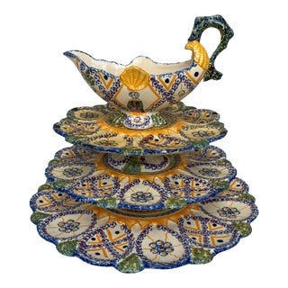 French Faience Server Oyster Henriot Quimper Circa 1920 For Sale