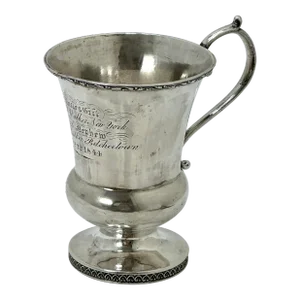 Classic Antique Early American Hand Made Coin Silver Presentation Youth Mug "An Uncles Gift" Dated 1844