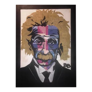 Sale! 80s Original Vintage Pop Art Albert Einstein Periodic Table Face Mixed Media Art Collage Portrait Painting by Muralist B. B.