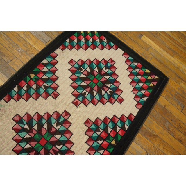 American 1930s Multicolor Diamond Antique American Hooked Rug Hand Knotted 2'4"x 3'8" Wool Carpet For Sale - Image 3 of 6
